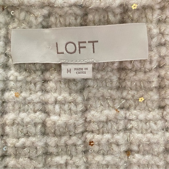 LOFT Knit Cardigan Sweater in Cream with Gold Accents Size Medium M - Picture 8 of 13